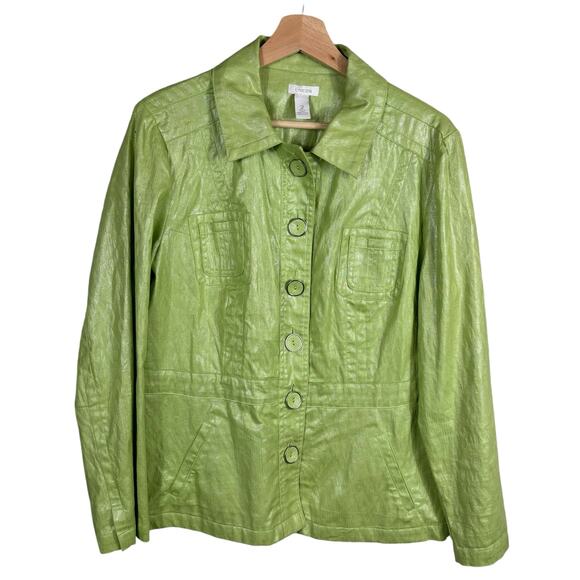 Chico's Women's Size 2 Vintage Lime Green Button Front Cotton Denim Jacket - Picture 1 of 9
